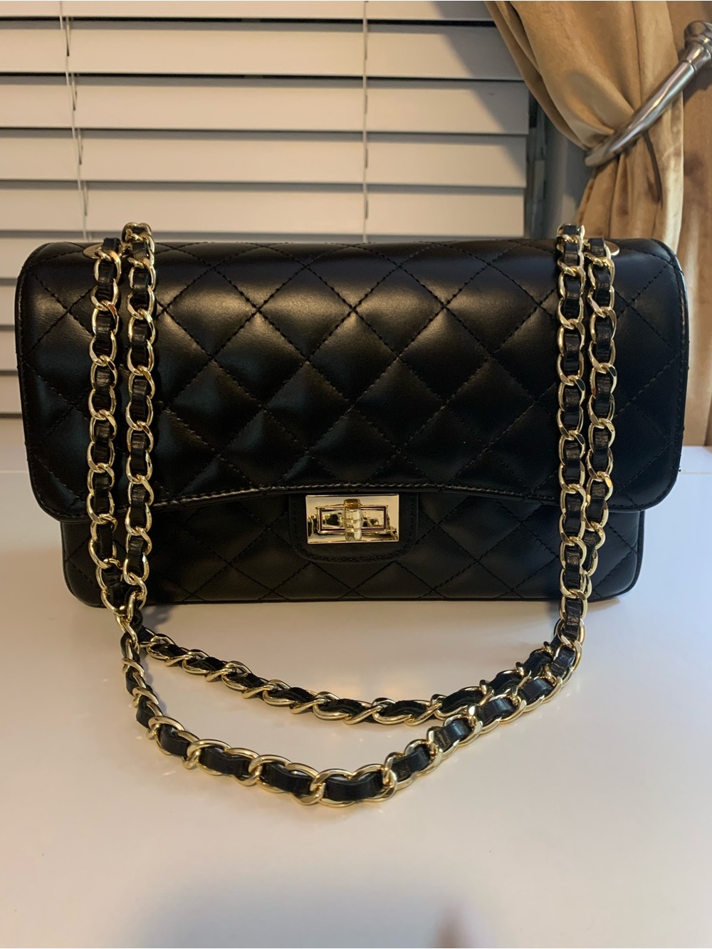 Classic Quilted Black Shoulder Bag with Gold Chain